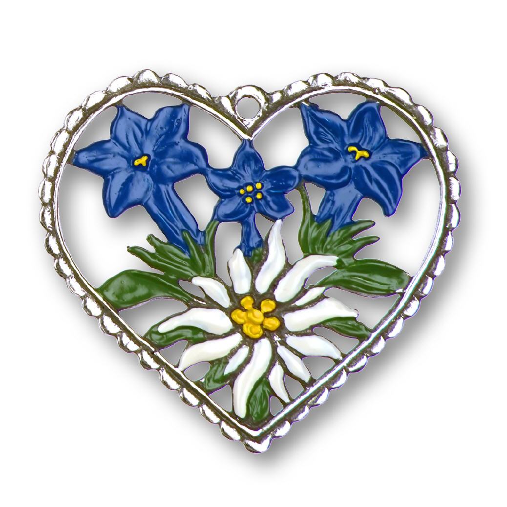 Zinnfigur Herz Enzian und Edelweiss