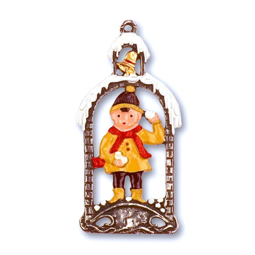 Zinnfigur Junge mit Schneeb&auml;llen