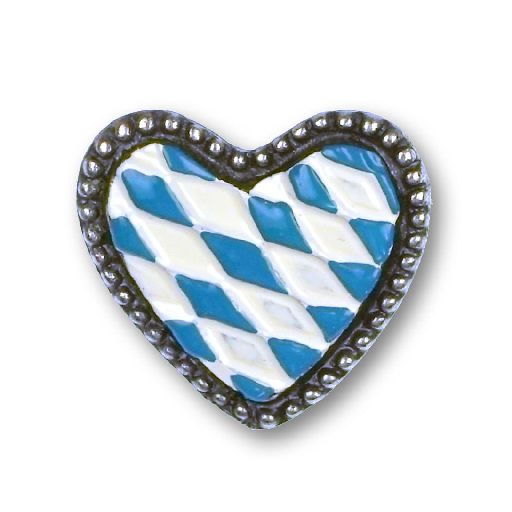 Zinn-Anstecker Herz weiss-blau