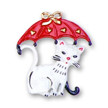 Zinnfigur Katze unter Schirm